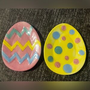 Set of 2 Handmade Easter Egg Shaped Ceramic Plates